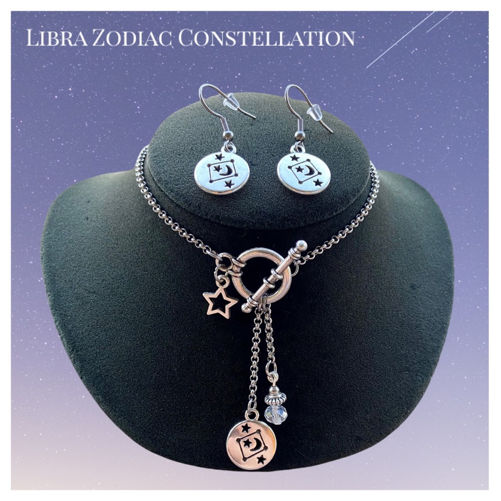 ♎️ LIBRA zodiac sign constellation necklace + matching earrings set - Picture 2 of 15